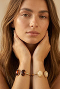 Bracelet manchette à double cabochon ovale - crème