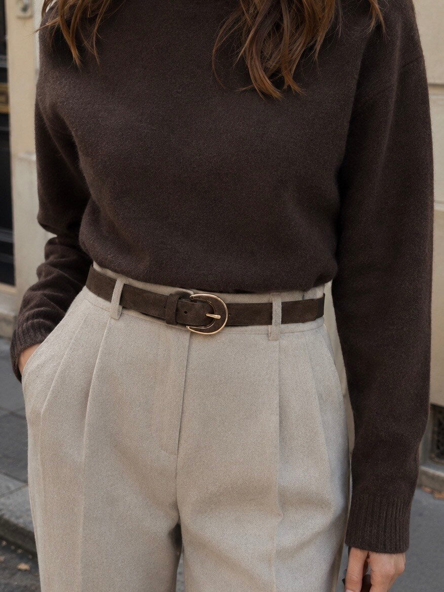 Ceinture élastique effet daim et boucle dorée
