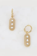Boucles d'oreilles créoles dorées pendentif ovale ajouré 3 pierres naturelles blanc nacré