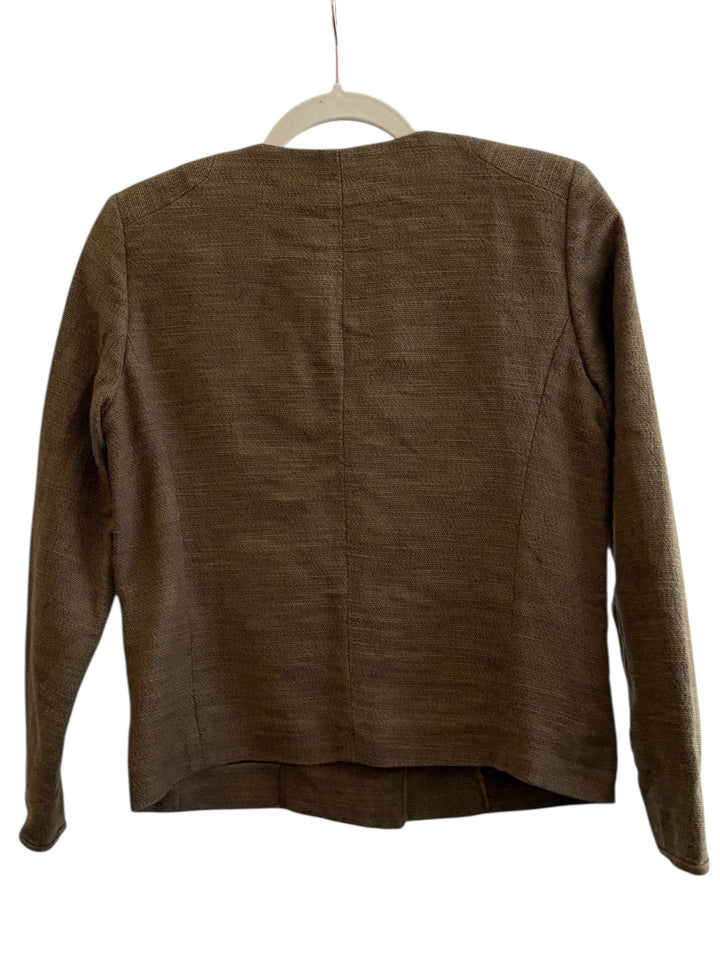 Massimo Dutti brown textured short jacket with zip closure and round neck. Size 36.