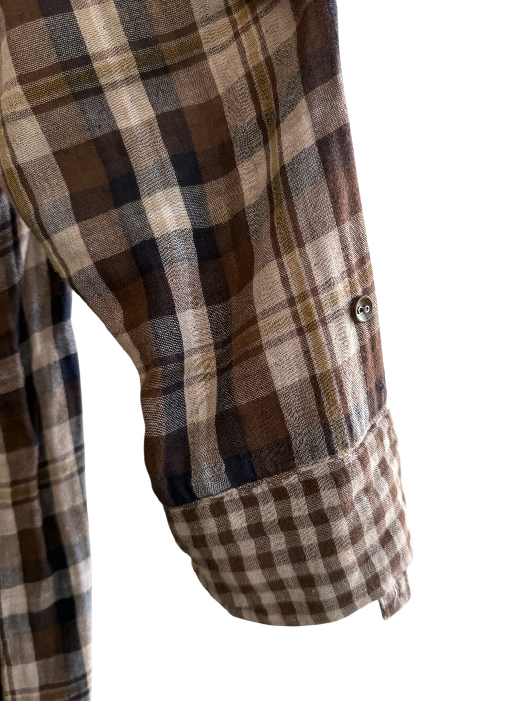 Retrend brown and beige plaid dress with vichy collar and cuffs, size L, bohemian style.