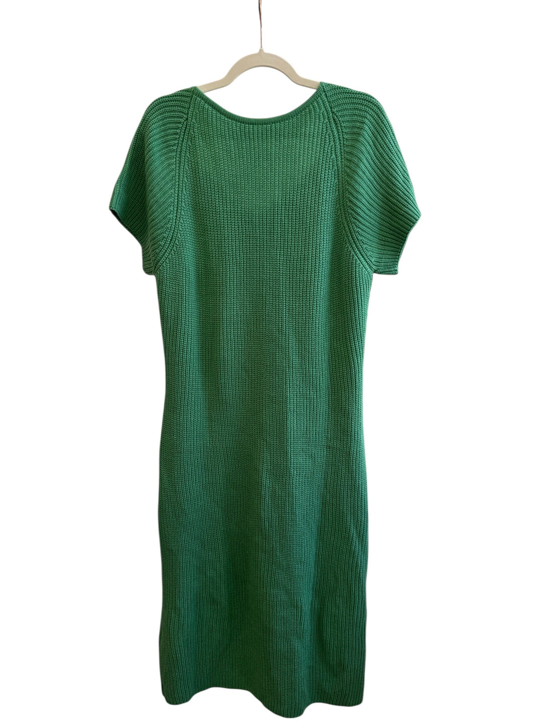 ReTrend green knit midi dress with V-neck, short sleeves, and textured knit. Size XL.