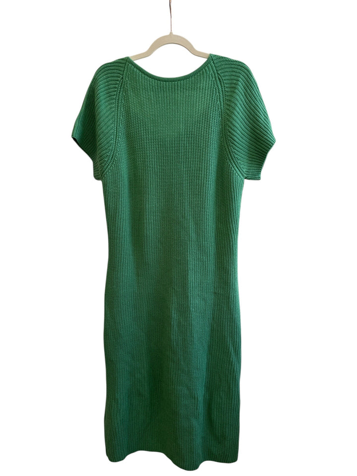 ReTrend green knit midi dress with V-neck, short sleeves, and textured knit. Size XL.