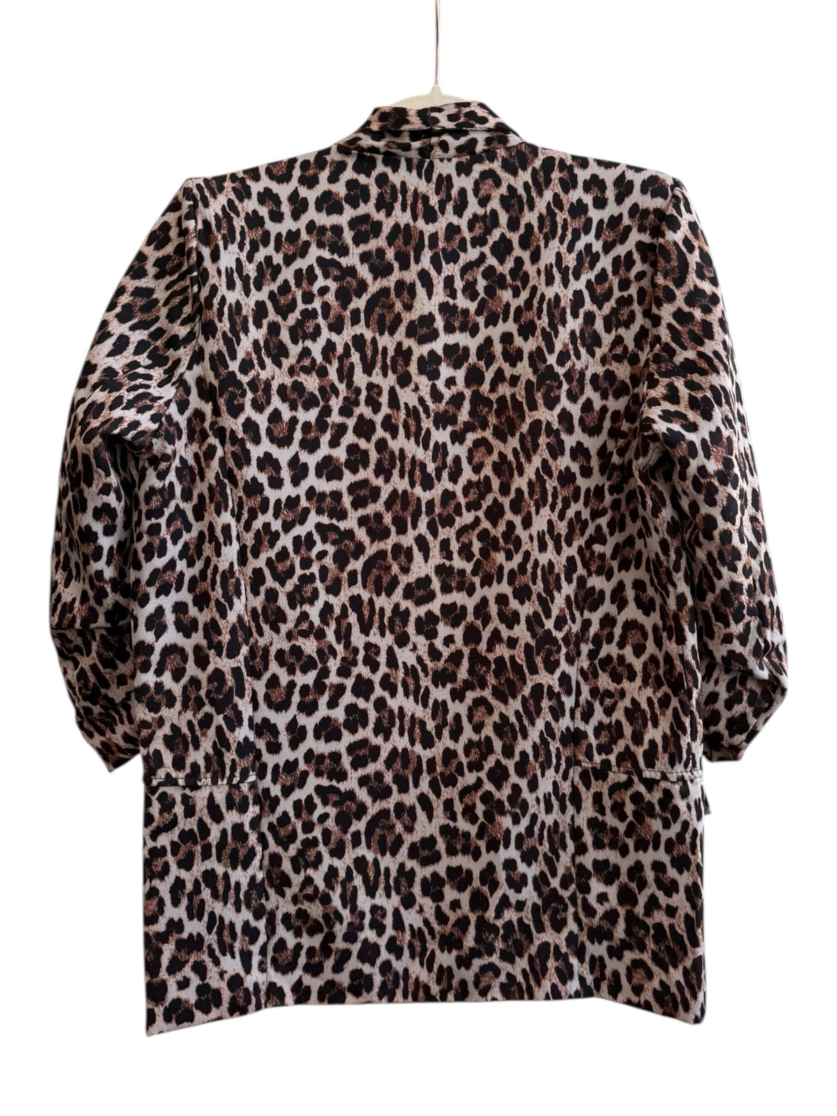 ReTrend leopard print fluid blazer in beige, brown, and black. Size S, open front, lightweight material.