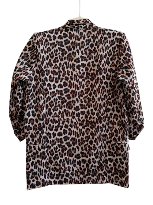 ReTrend leopard print fluid blazer in beige, brown, and black. Size S, open front, lightweight material.