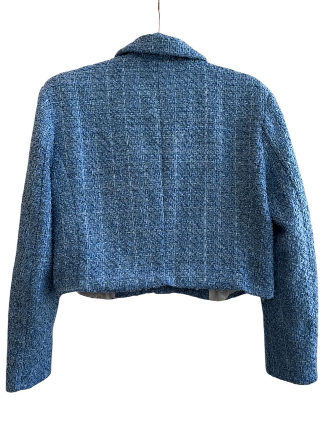 Retrend BBWMAN light blue tweed cropped jacket with gold button details, size M.