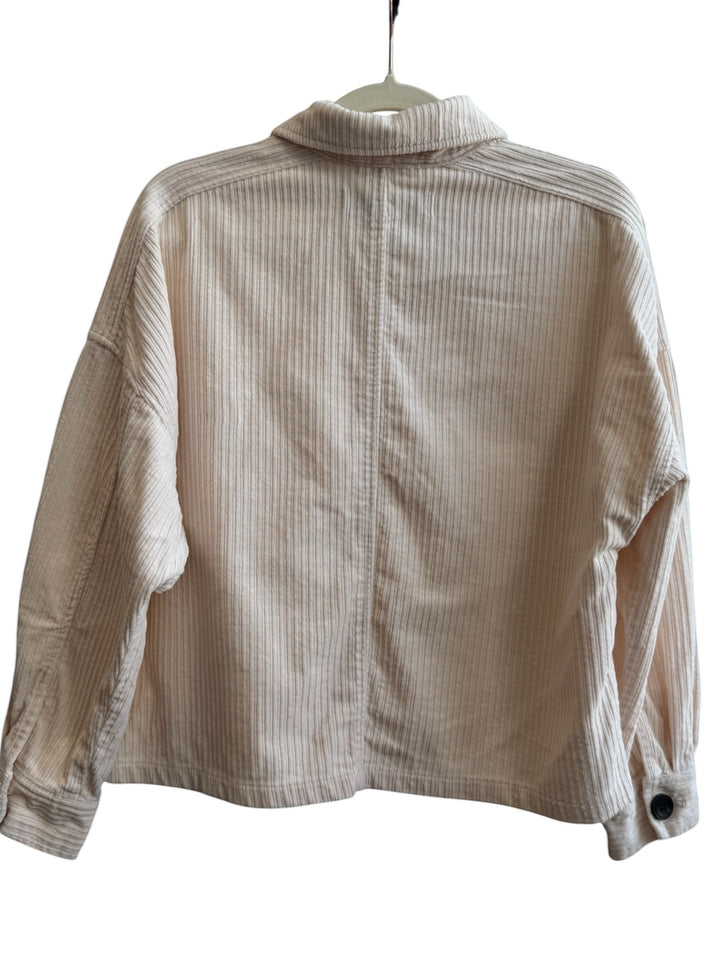 ReTrend beige corduroy jacket, size S, straight slightly oversized fit with large chest pockets and contrasting black buttons.