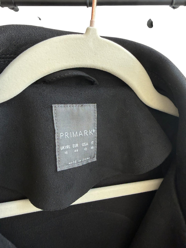 ReTrend black faux suede biker jacket with asymmetric zip and rever collar, size 44.