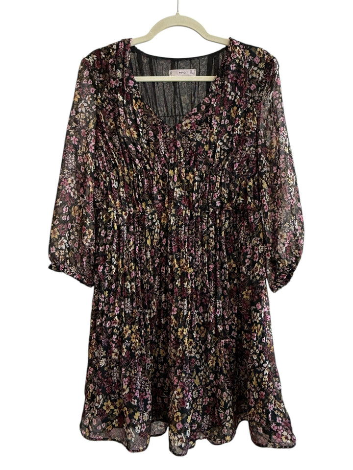 ReTrend black floral print V-neck sheer sleeve midi dress size S
