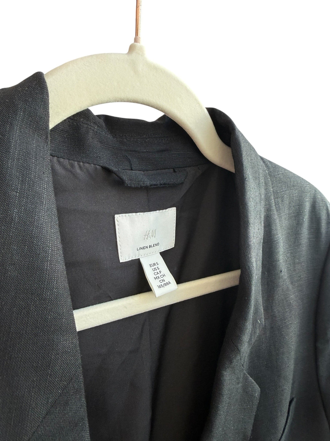 ReTrend black linen-blend oversized blazer, size S, with a relaxed fit and classic collar.