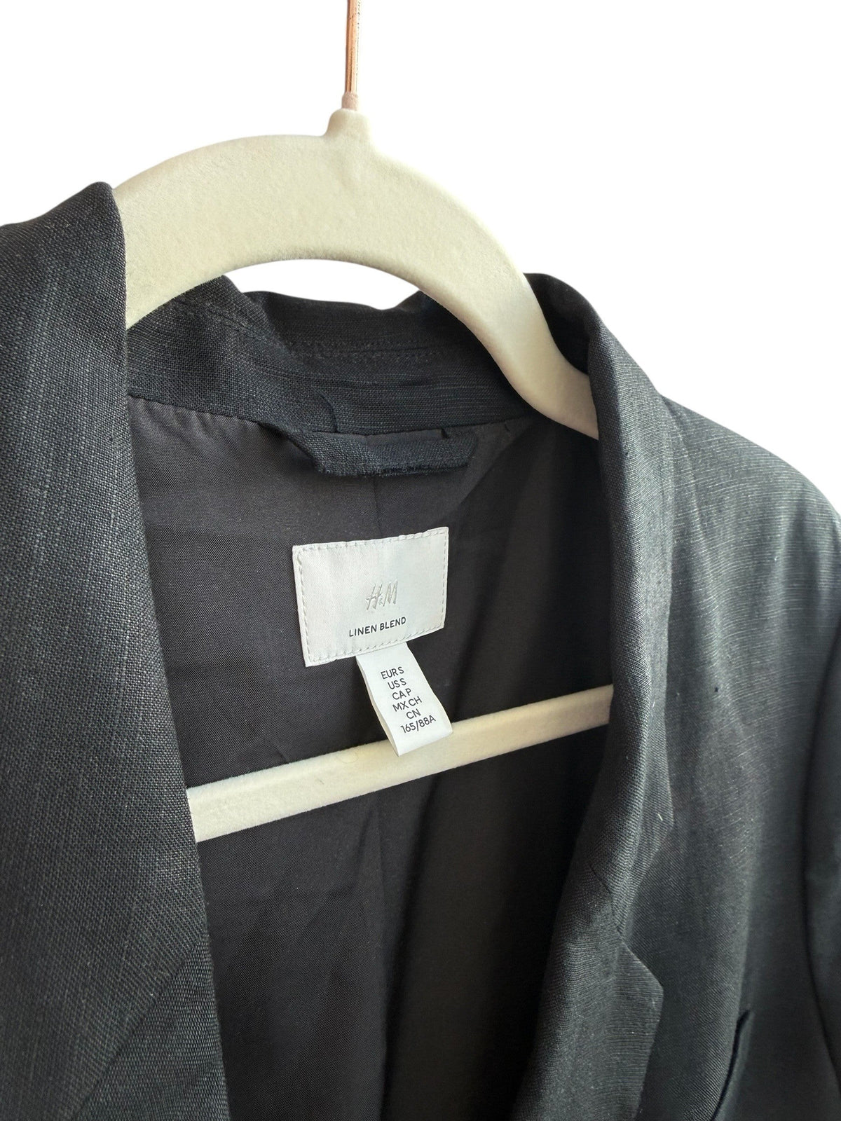 ReTrend black linen-blend oversized blazer, size S, with a relaxed fit and classic collar.