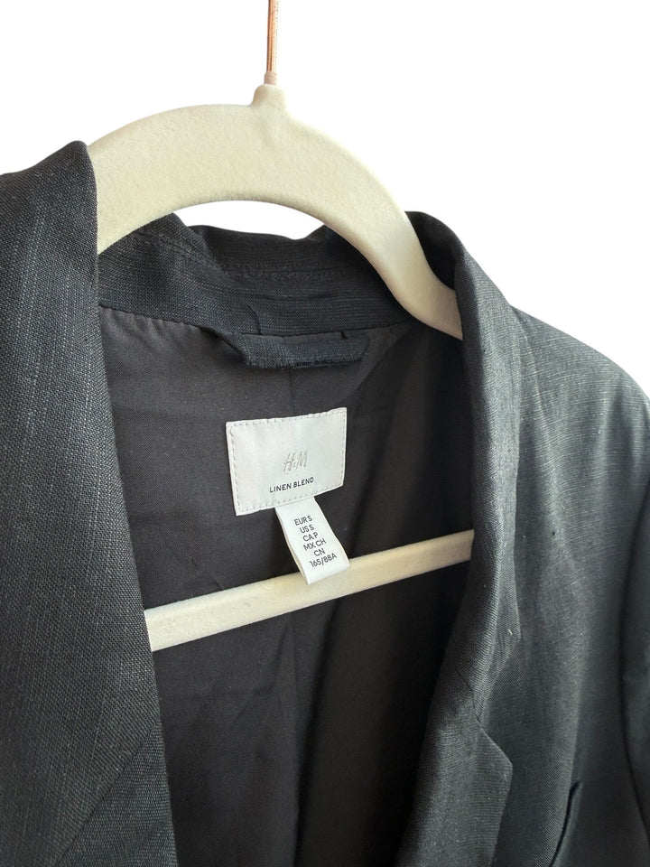 ReTrend black linen-blend oversized blazer, size S, with a relaxed fit and classic collar.