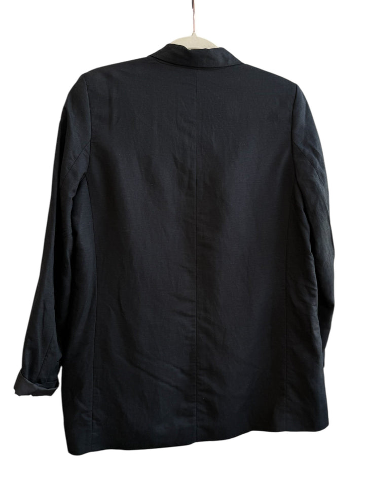 ReTrend black linen-effect oversized blazer, size S. Features a relaxed fit, notched collar, and button closure.