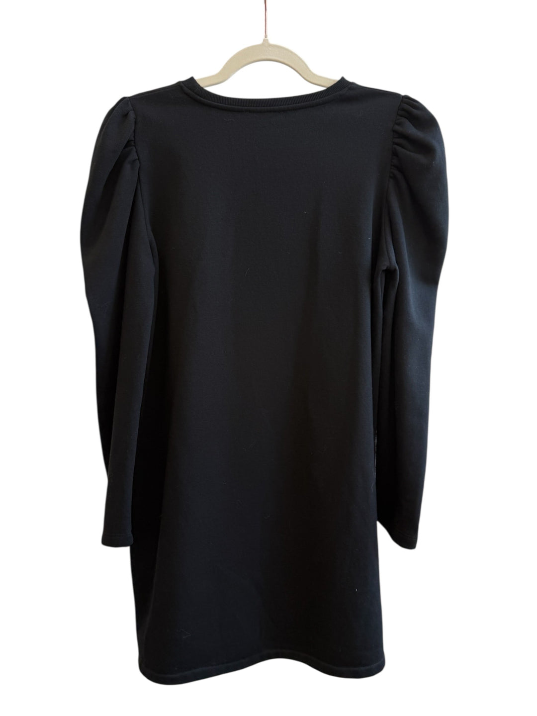 ReTrend black long-sleeve Zara dress with puff shoulders, round neck, and straight cut. Size M.