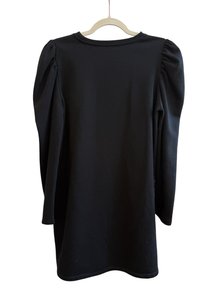 ReTrend black long-sleeve Zara dress with puff shoulders, round neck, and straight cut. Size M.