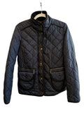 Retrend black quilted jacket, size M, with velvet collar and pockets, ideal for mid-season.