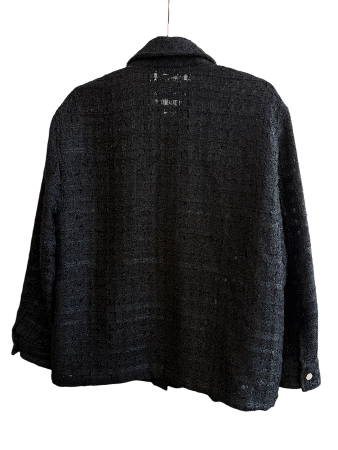ReTrend black textured tweed shirt jacket with metallic buttons and chest pockets, size XS.