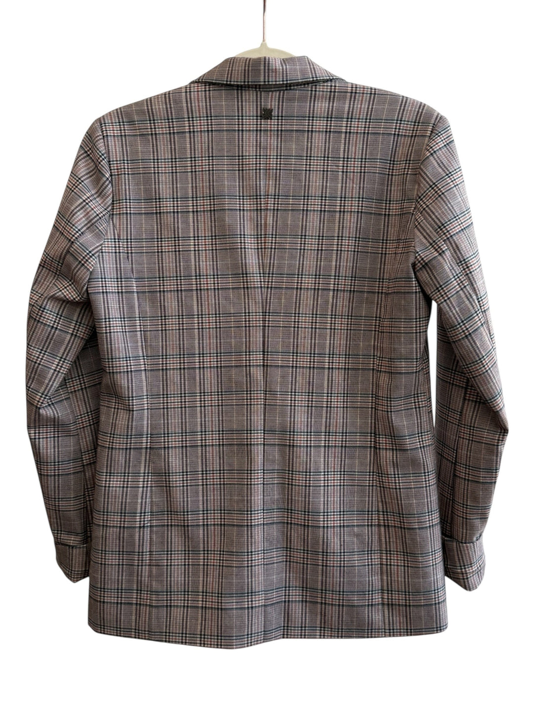 ReTrend Bonobo grey plaid blazer with button closure and roll-up sleeves, size S.