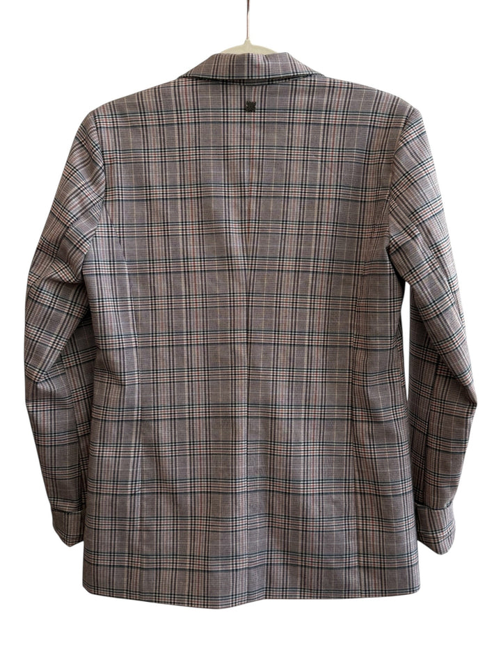 ReTrend Bonobo grey plaid blazer with button closure and roll-up sleeves, size S.