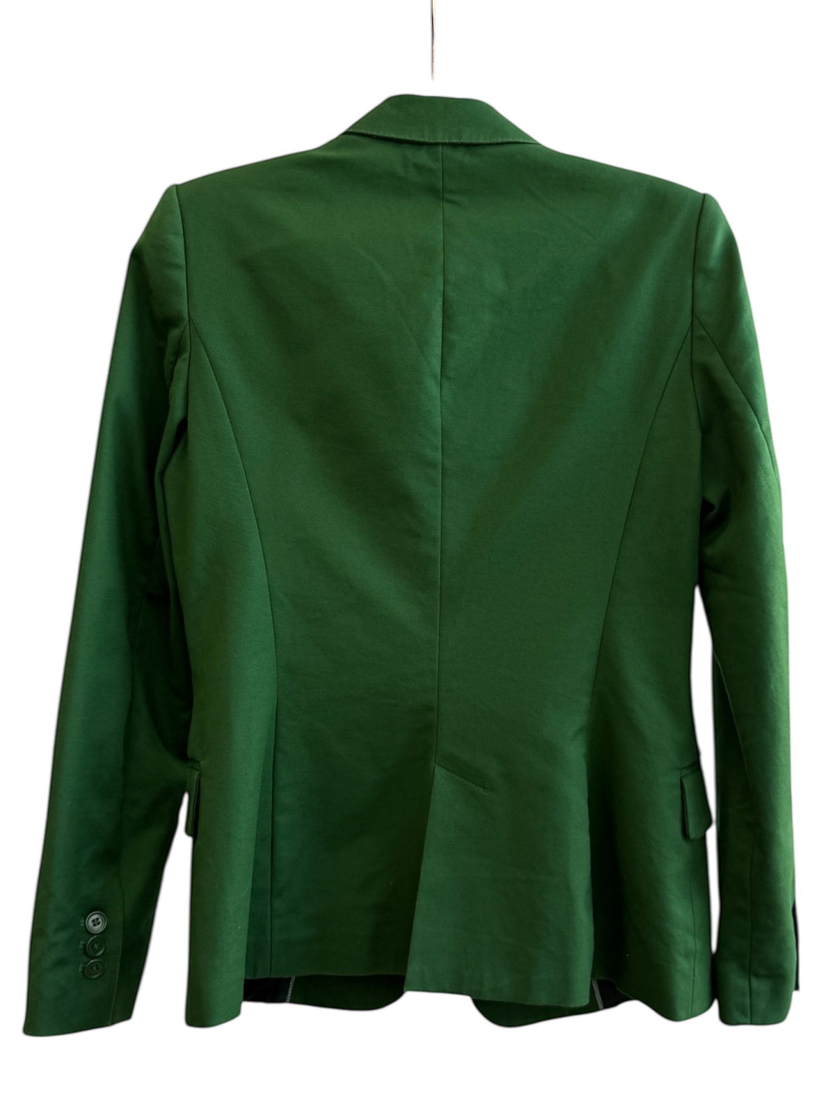 ReTrend green tailored blazer with lapel collar, single button closure, and flap pockets. Size M.