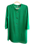 ReTrend green Zara dress, size L, with 3/4 sleeves and decorative buttons. Fluid cut for a chic, casual look.