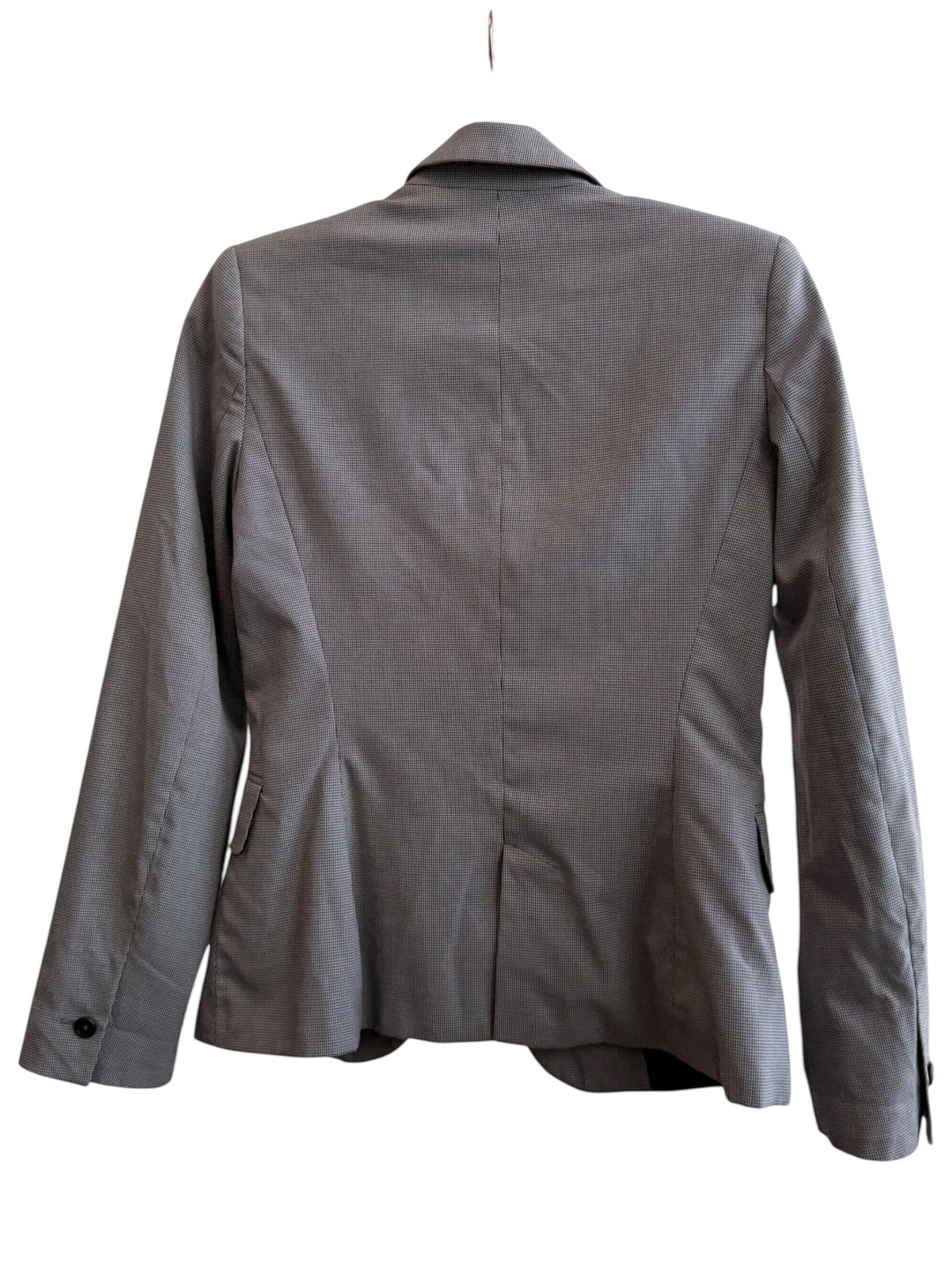 ReTrend grey micro-patterned fitted blazer with a single button, tailored collar, and flap pockets. Size 34.