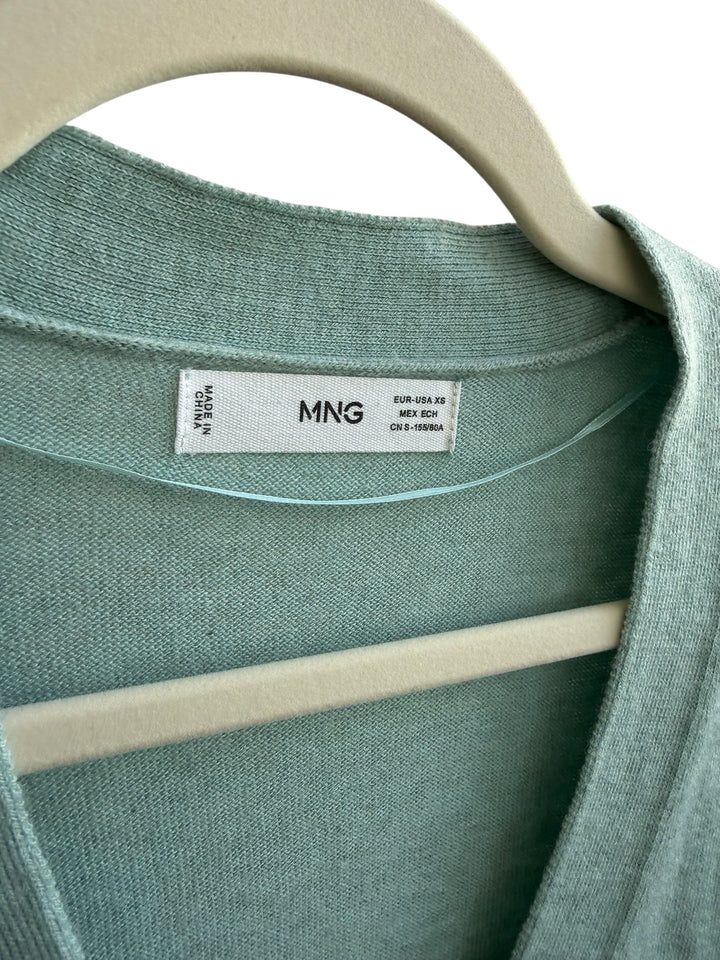 ReTrend light green V-neck fine knit cardigan with button closure, size XS.