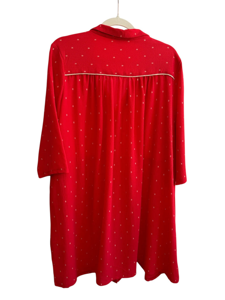 Retrend Lili &amp; Lala red flowing dress with gold polka dots, long sleeves, and button front. Size L.