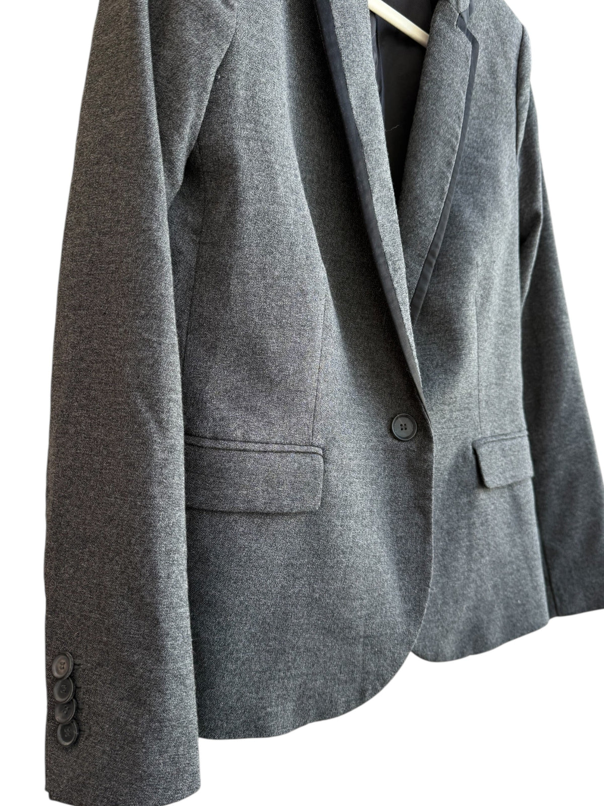 ReTrend Mango grey marl blazer, size 40, with tailored collar, single button closure, and flap pockets. Elegant fit for office or casual wear.