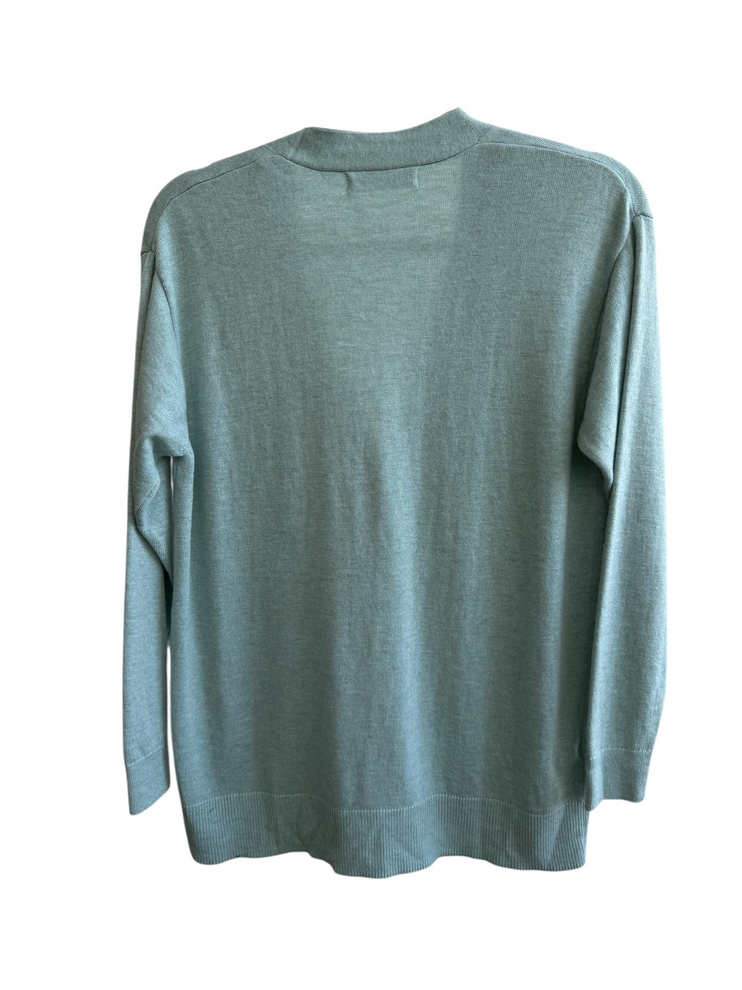 ReTrend Mango water green fine knit V-neck cardigan with button closure, size XS.