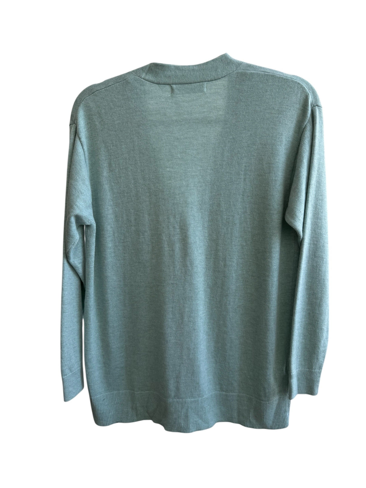ReTrend Mango water green fine knit V-neck cardigan with button closure, size XS.