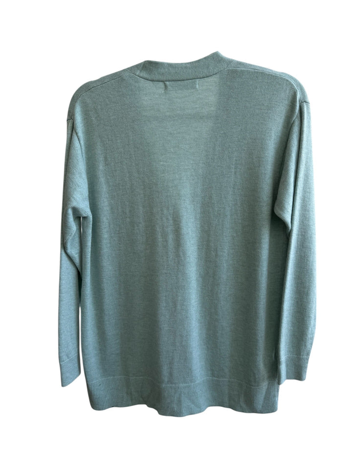 ReTrend Mango water green fine knit V-neck cardigan with button closure, size XS.