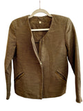 Massimo Dutti brown textured short jacket with zip closure and leather trim pockets. Size 36.
