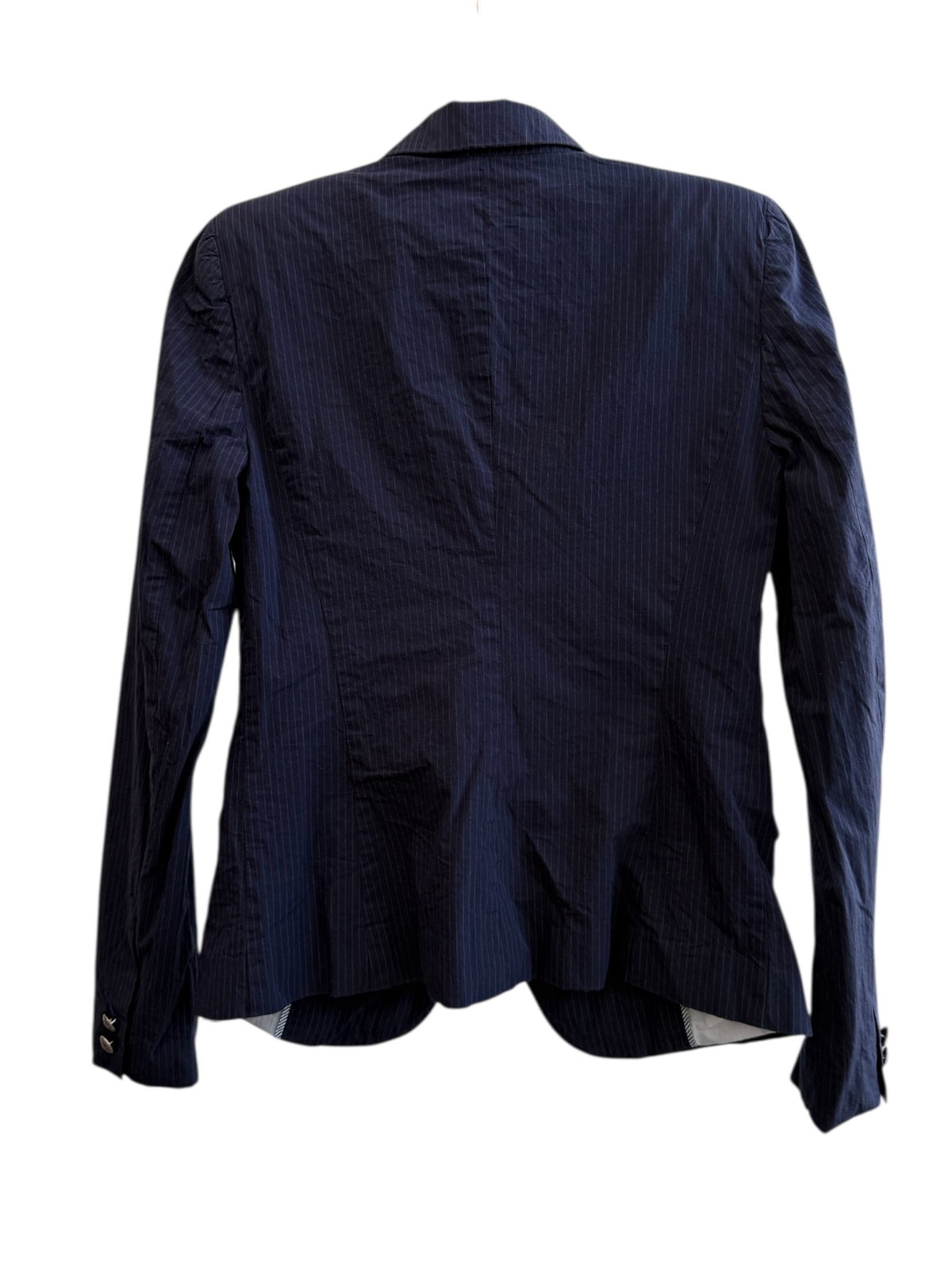 Retrend navy blue pinstripe blazer, size 36, with a fitted cut and button details. Ideal for chic or casual looks.