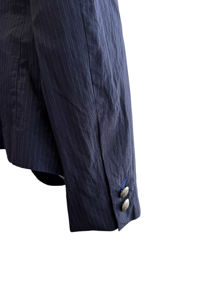 ReTrend navy blue pinstripe blazer with button detail on cuff and flap pockets. Size 36.