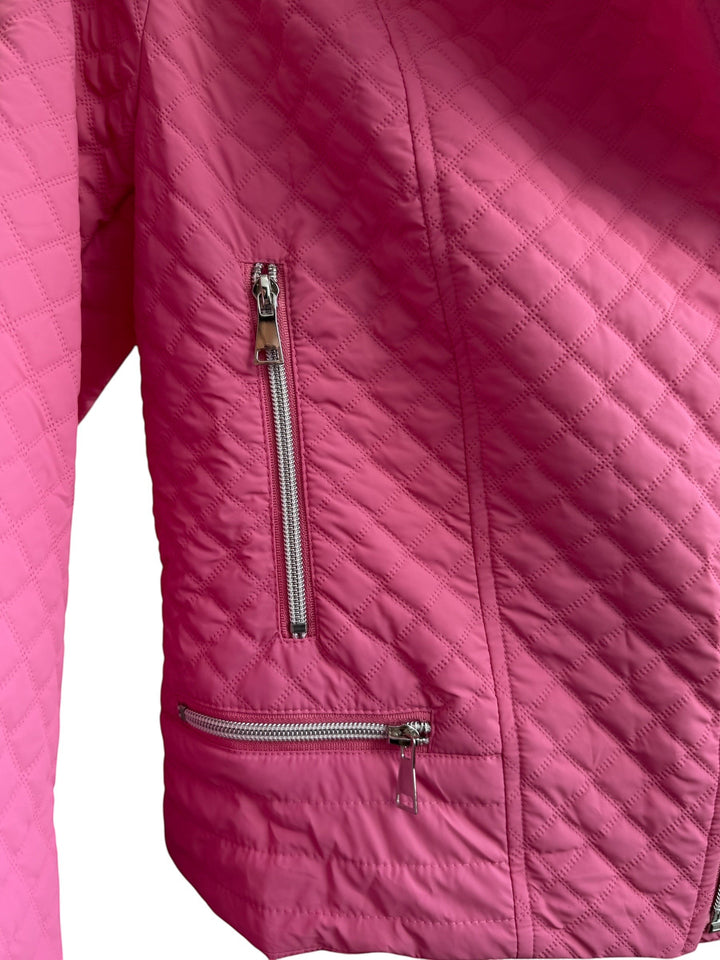 ReTrend pink quilted short jacket with asymmetric zip closure and zip pockets, size S.