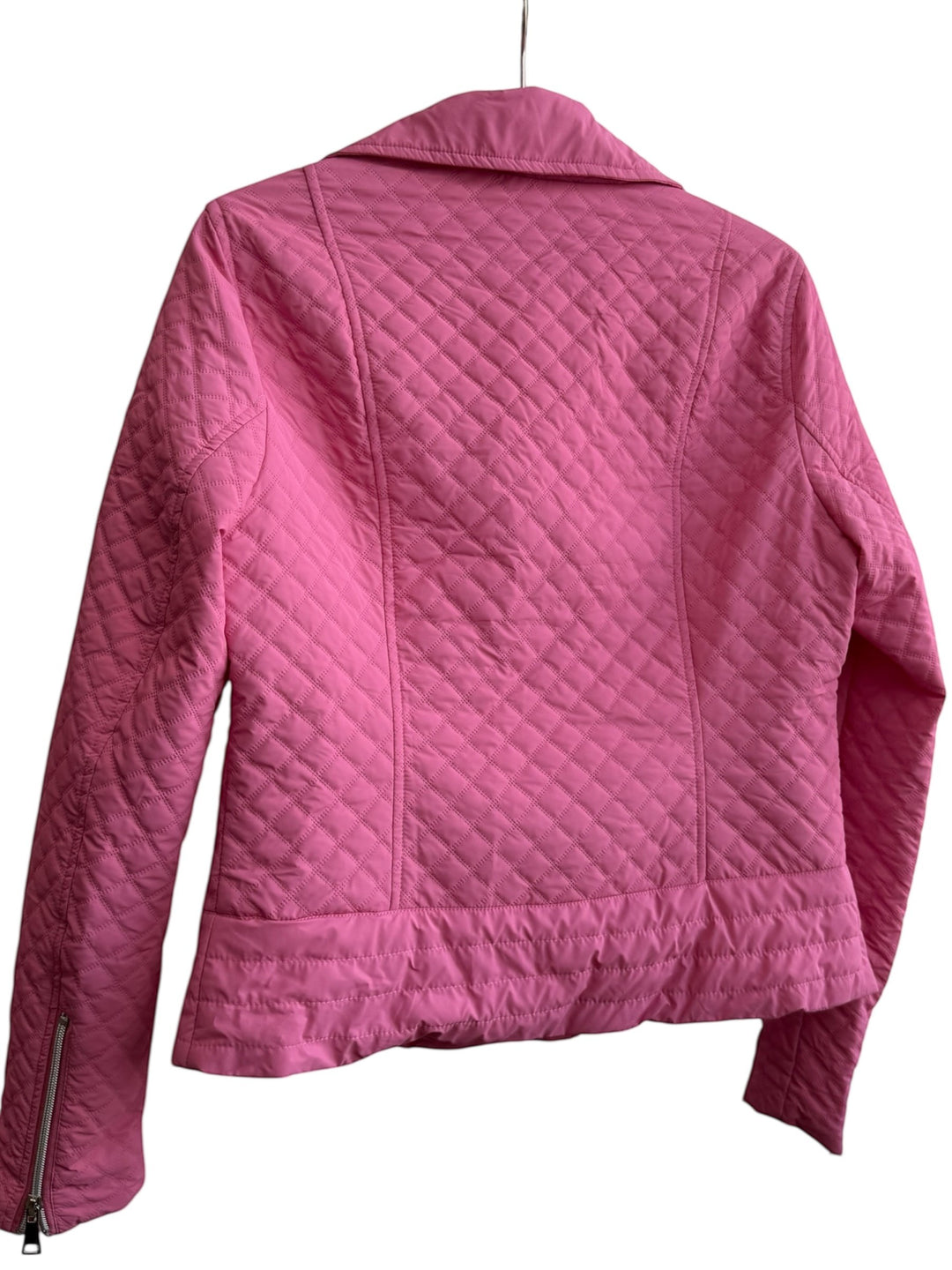 ReTrend pink quilted short jacket with asymmetric zip closure and zippered pockets. Size S.