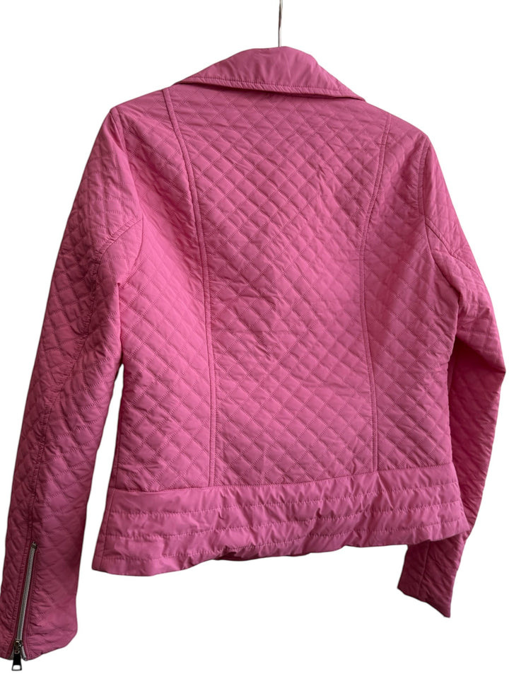 ReTrend pink quilted short jacket with asymmetric zip closure and zippered pockets. Size S.