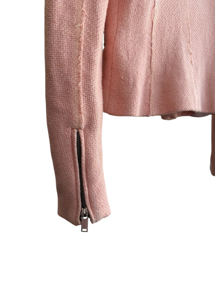 ReTrend pink textured short jacket with zip details and raw edges, size S.