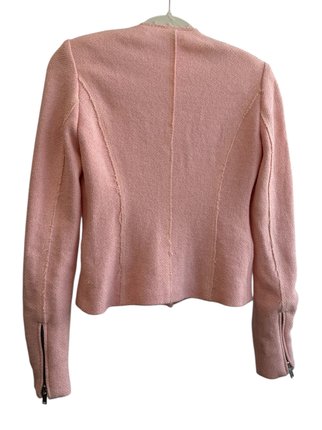 ReTrend pink textured short jacket with zip details and raw edges, size S.