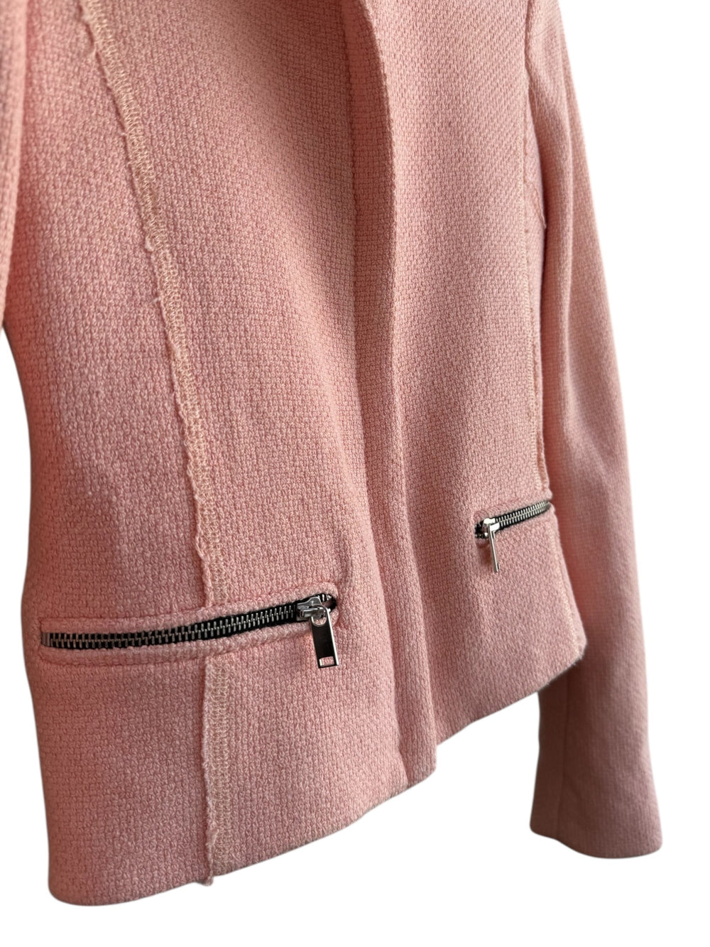 ReTrend pink textured short jacket with zip pockets and zip cuffs, size S.