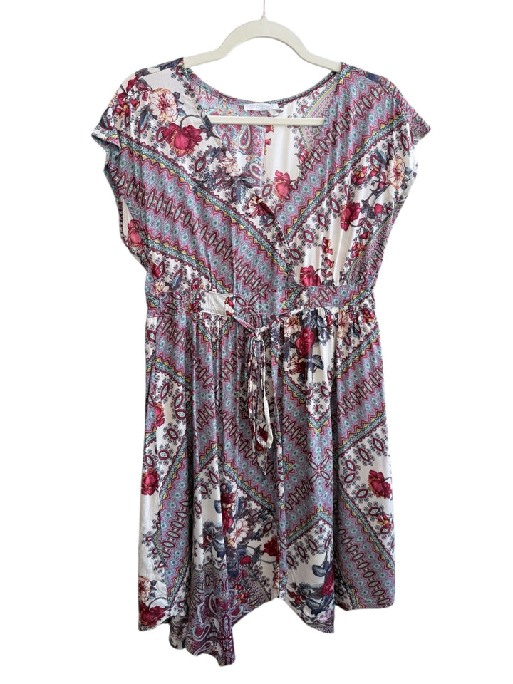 ReTrend Promod size M bohemian wrap dress with short sleeves and a multicoloured floral and paisley print.