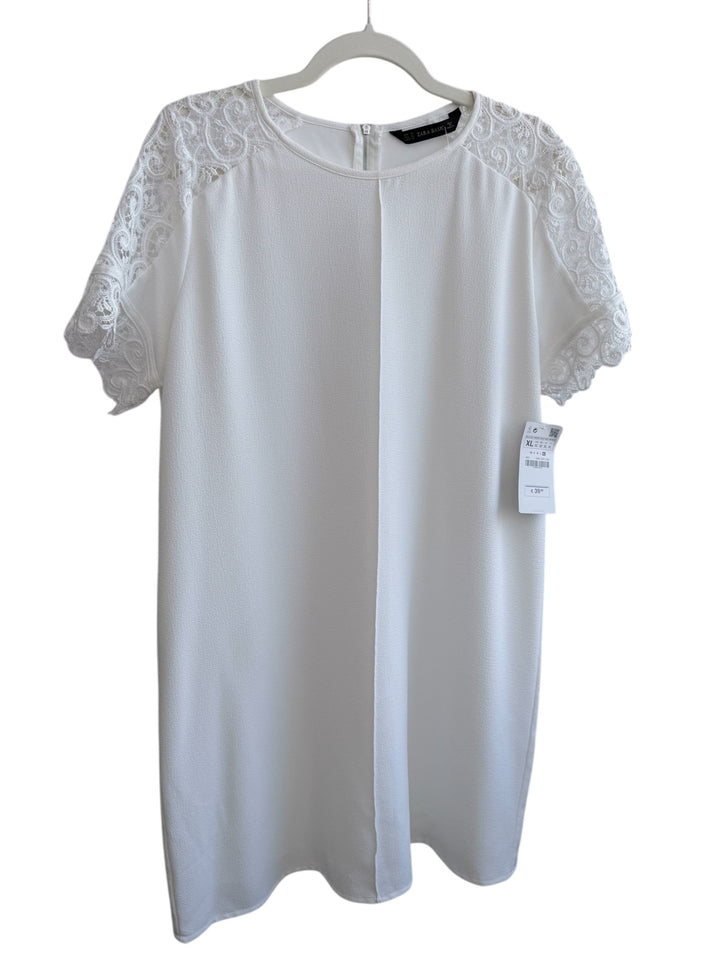 ReTrend white Zara dress size XL with lace sleeves, new with tags. Chic, minimalist style.