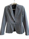 ReTrend Zara blue and white gingham fitted blazer with single button closure and tailored collar.