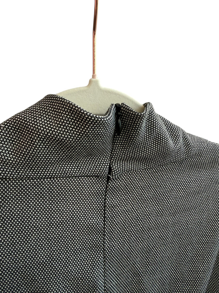 ReTrend Zara grey textured micro-patterned dress with draped neckline, zip back, size S.